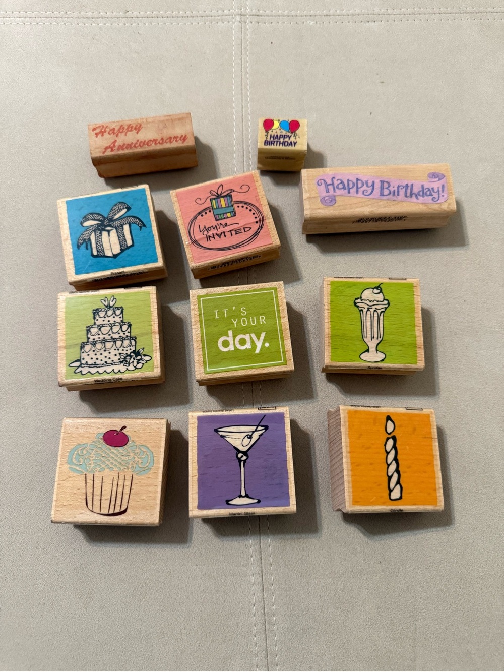 Set of Eleven Celebration Themed Rubber Stamps